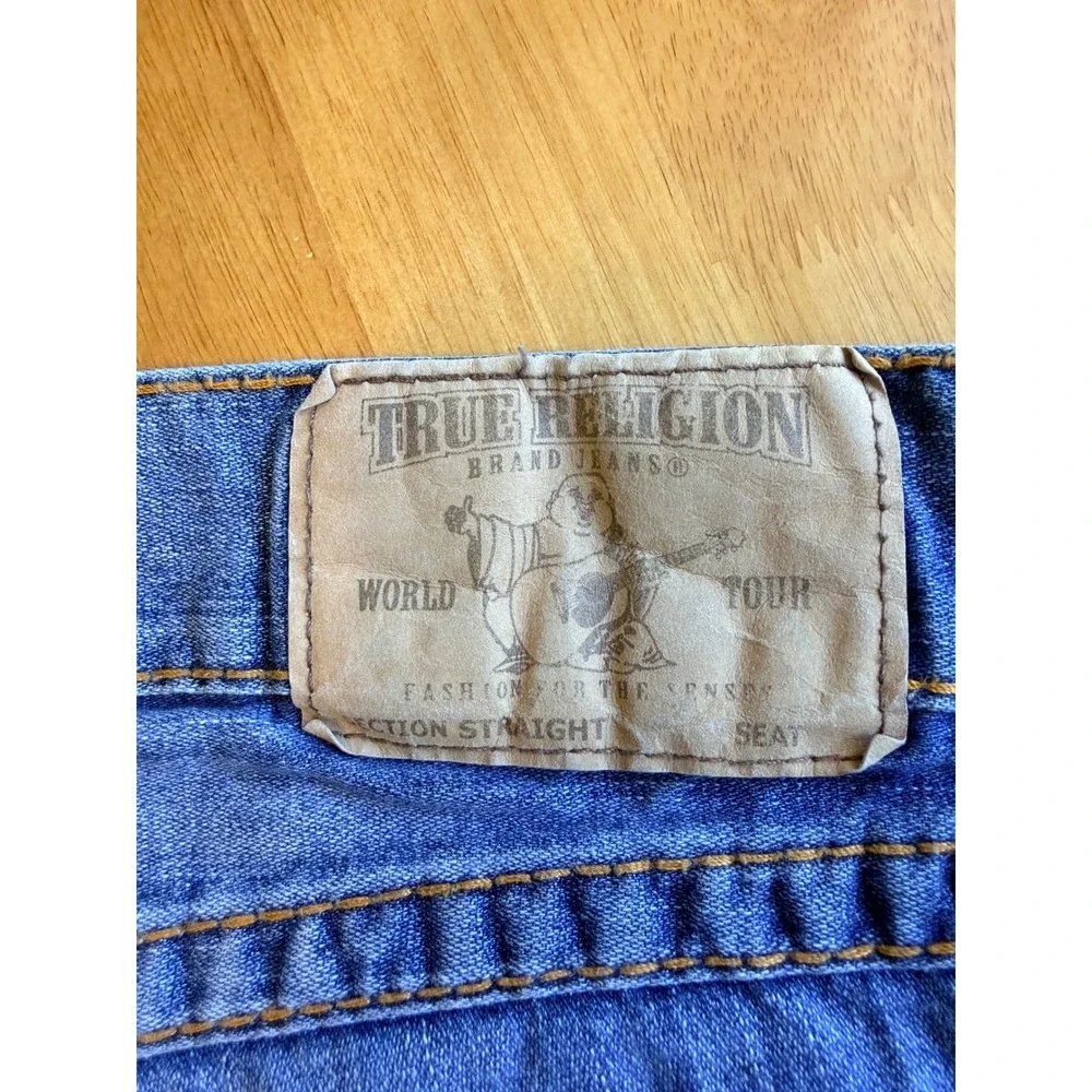 True Religion Mens Distressed Straight Leg Jeans Size 31 Horseshoe Stitch 576
